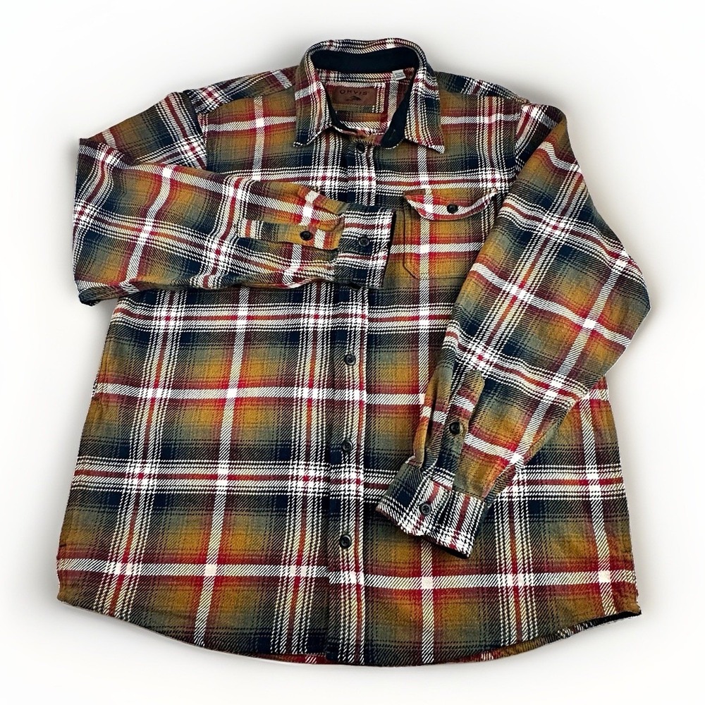 Orvis Mens XL Tall Plaid Cotton Flannel Shacket Jacket Workwear Gorpcore Cabin